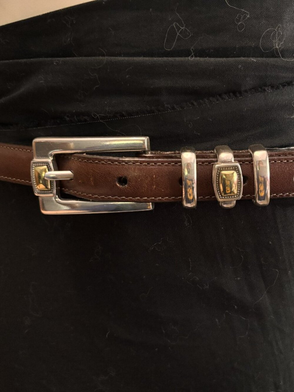 Brighton Brown Leather Belt Silver Gold Tone Concho Accent 38” Western Style